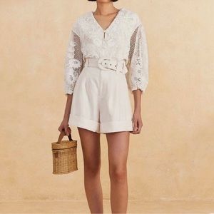 Farm Rio Off White Tailored Shorts w Raffia Belt